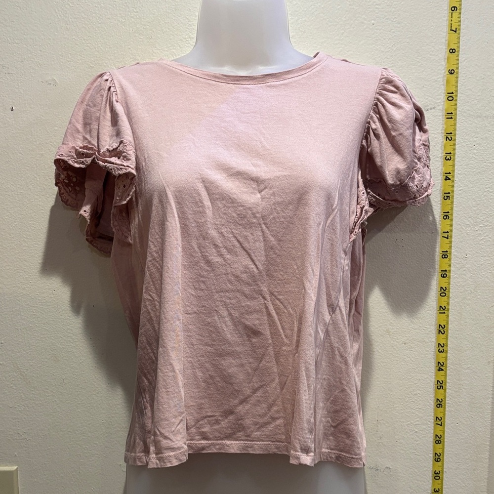 T Tahari Light Pink Short Sleeve Top with Ruffle Sleeves